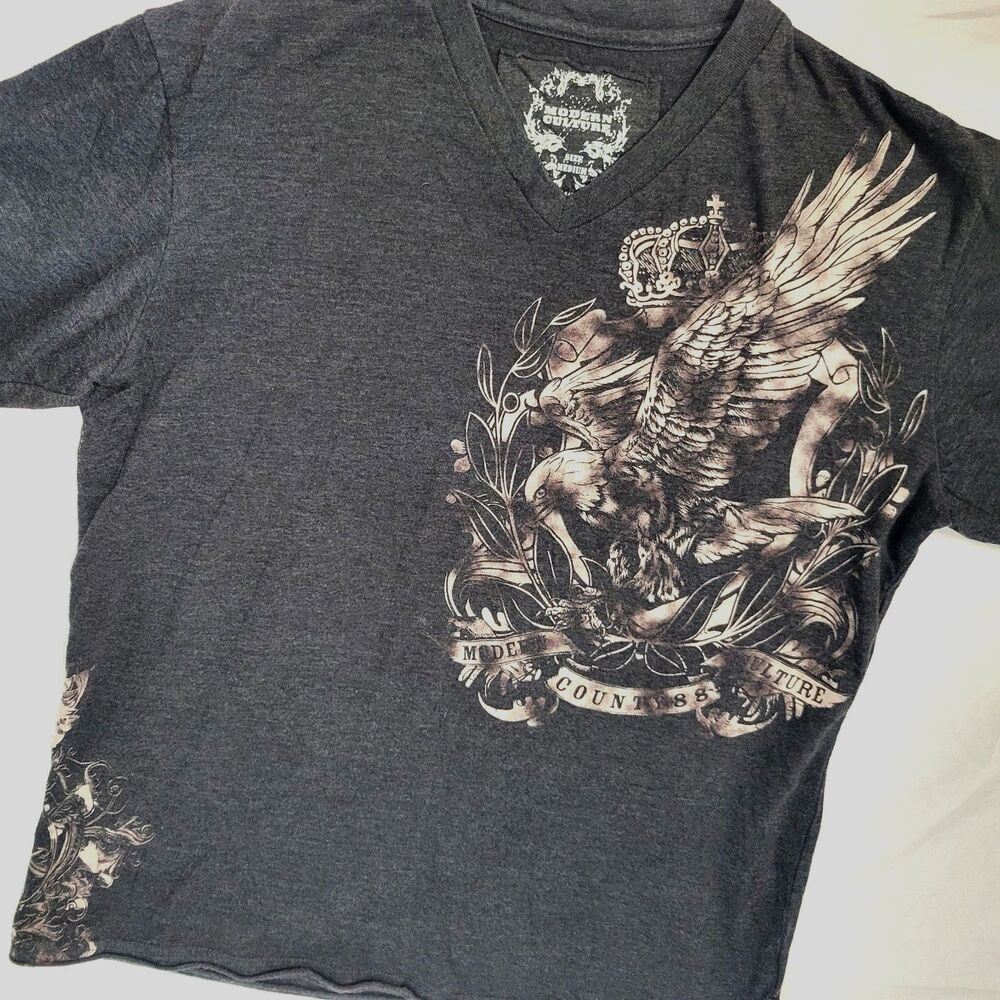 Modern Culture Men's Graphic T-Shirt Charcoal Gray Vintage Griffin Crest Tee M